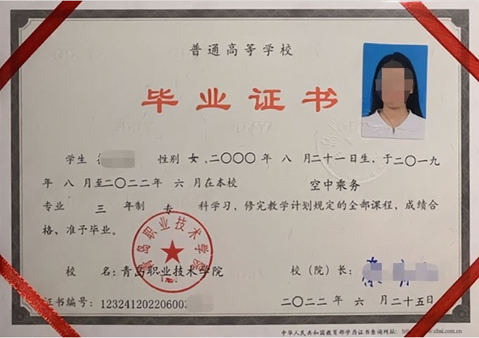 安丘青岛职业技术学院毕业证样本图片